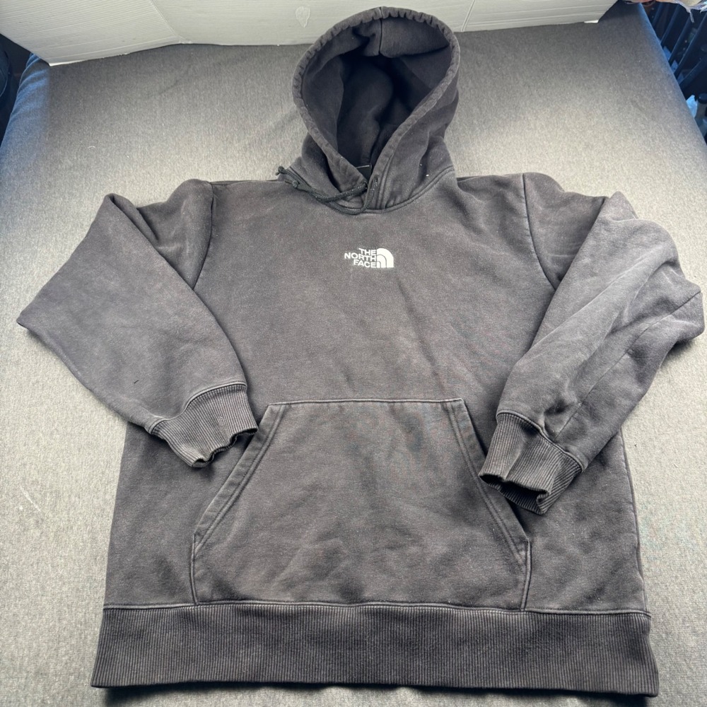 The North Face Mens Faded Black Pullover Hoodie Logo Fleece Sweatshirt Medium - Picture 2 of 8